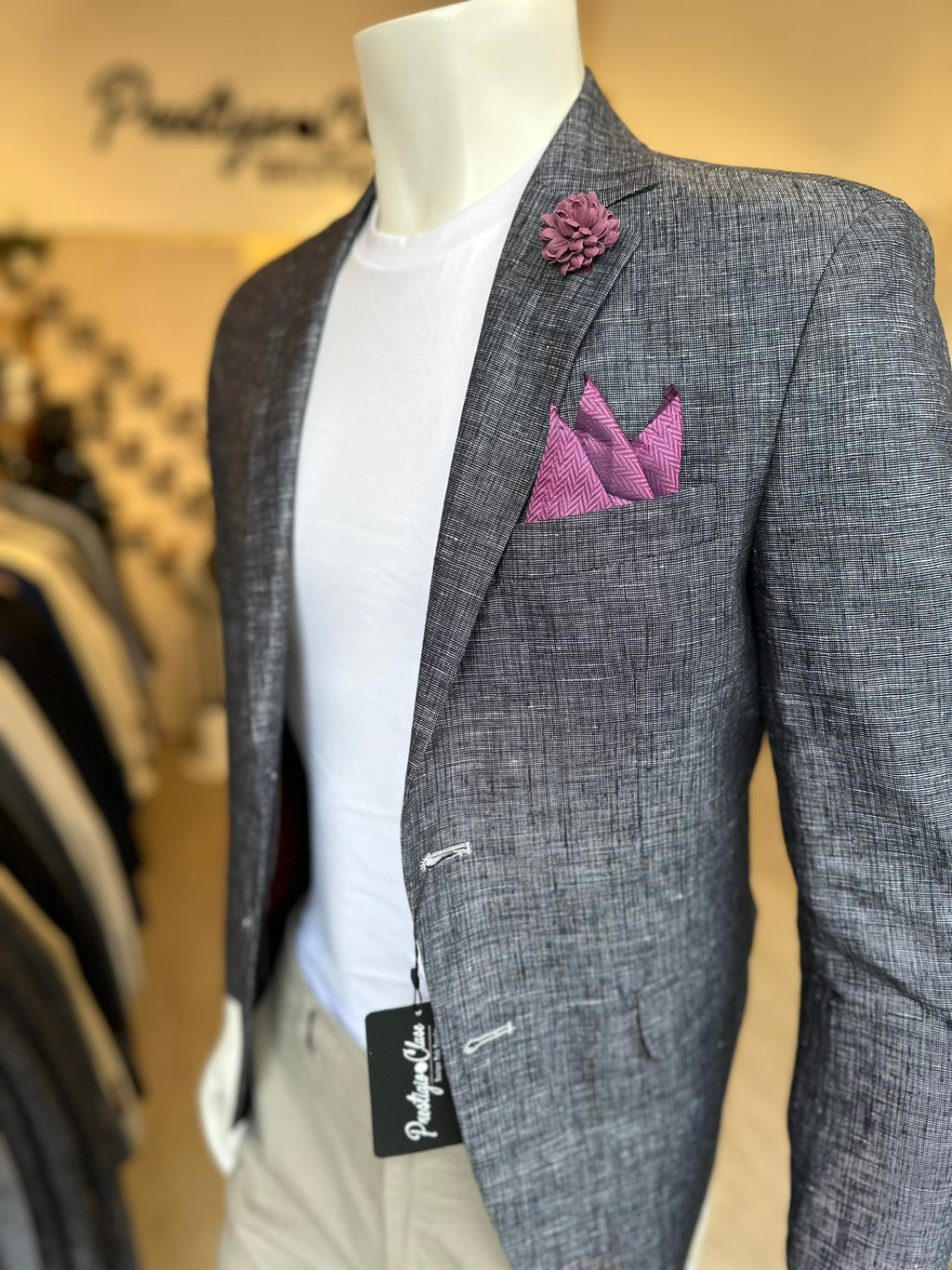 Blazer Azul a Cuadros Semi-Slim
