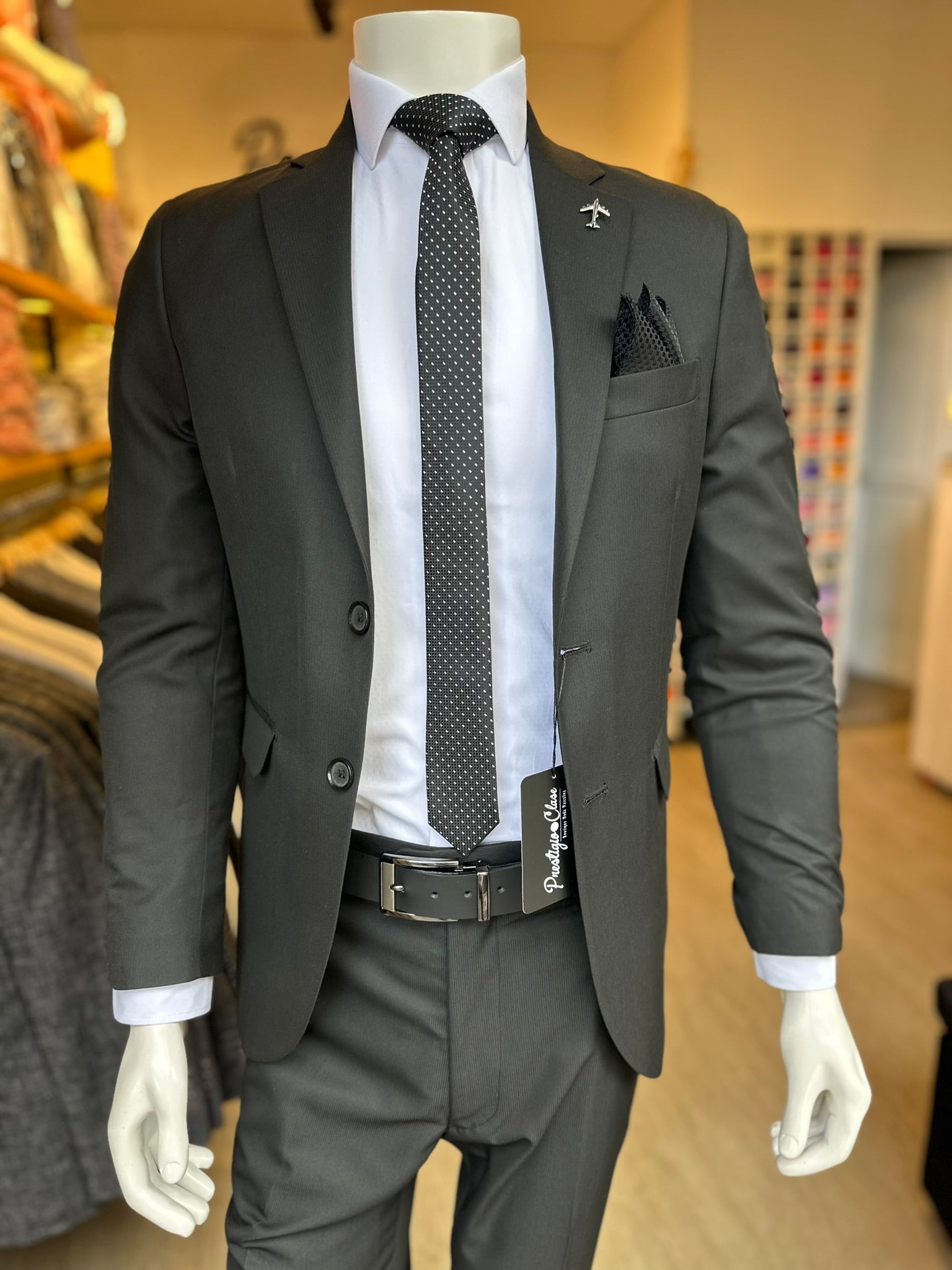 Traje Negro Texturizado Semi-Slim, Formal Ejecutivo Dos piezas
