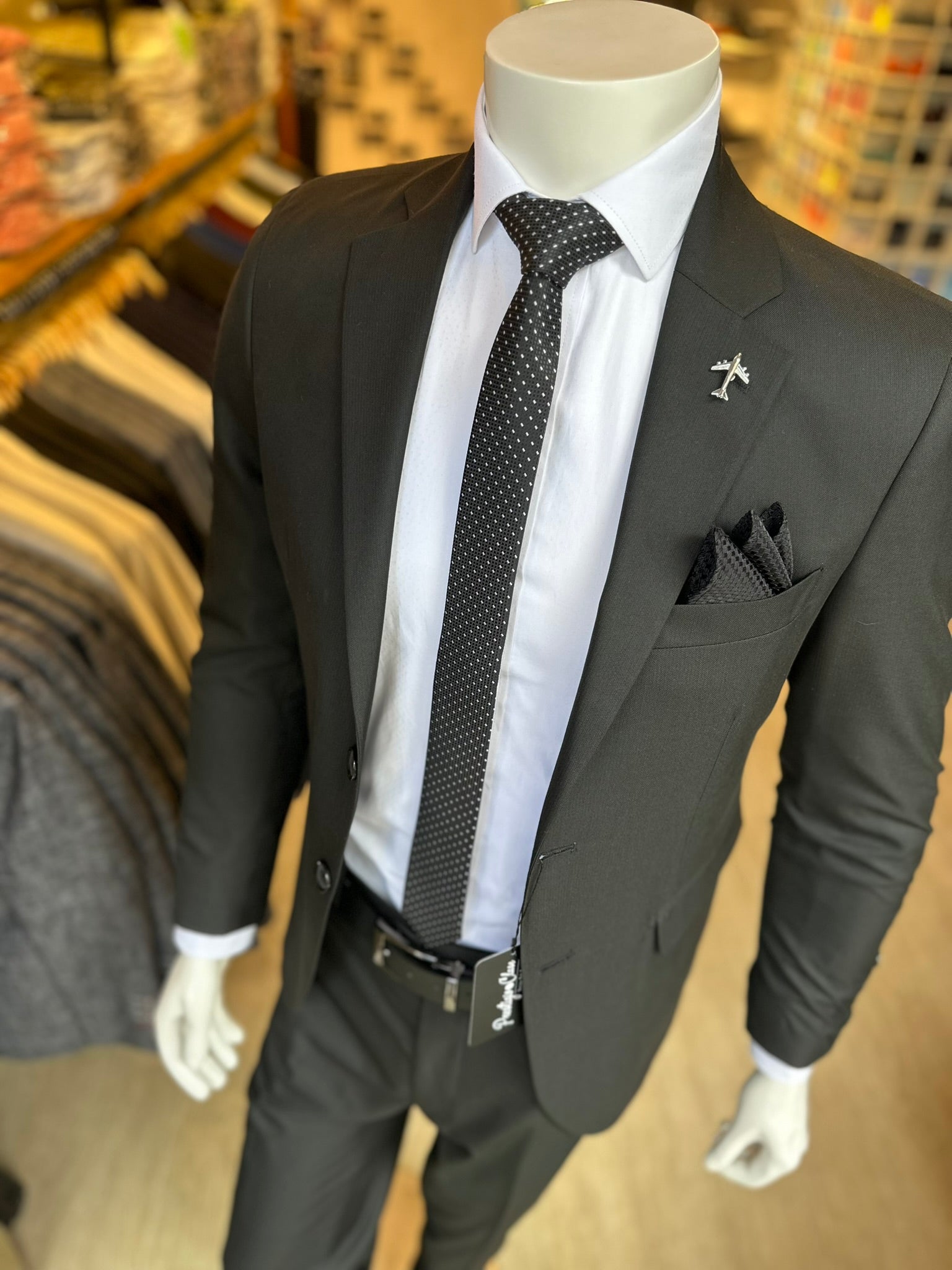 Traje Negro Texturizado Semi-Slim, Formal Ejecutivo Dos piezas