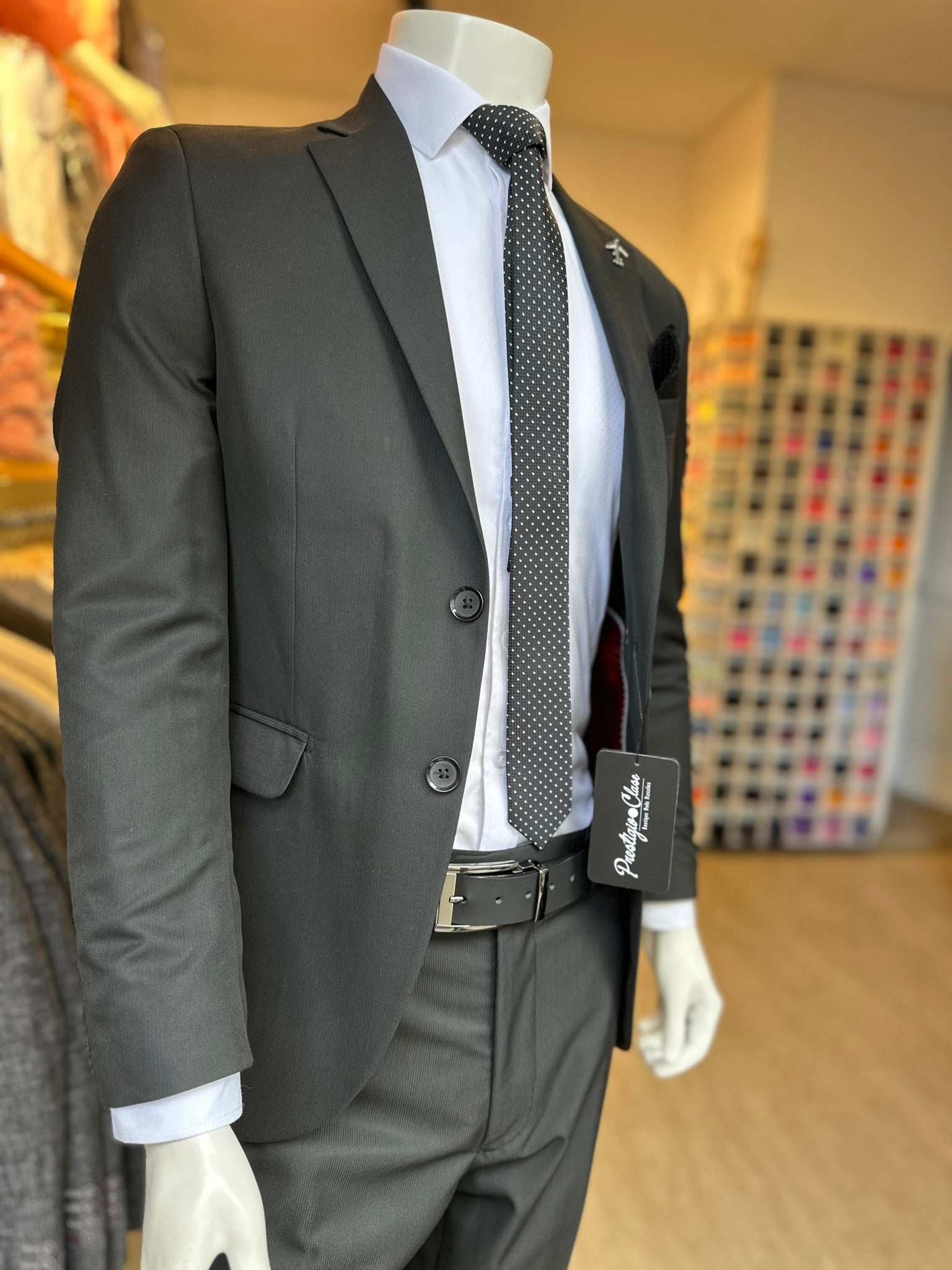Traje Negro Texturizado Semi-Slim, Formal Ejecutivo Dos piezas