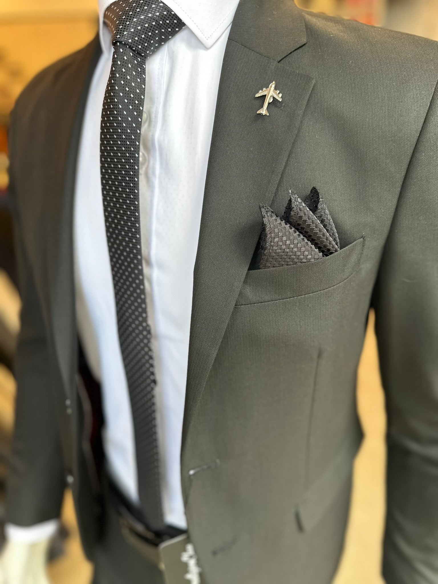 Traje Negro Texturizado Semi-Slim, Formal Ejecutivo Dos piezas
