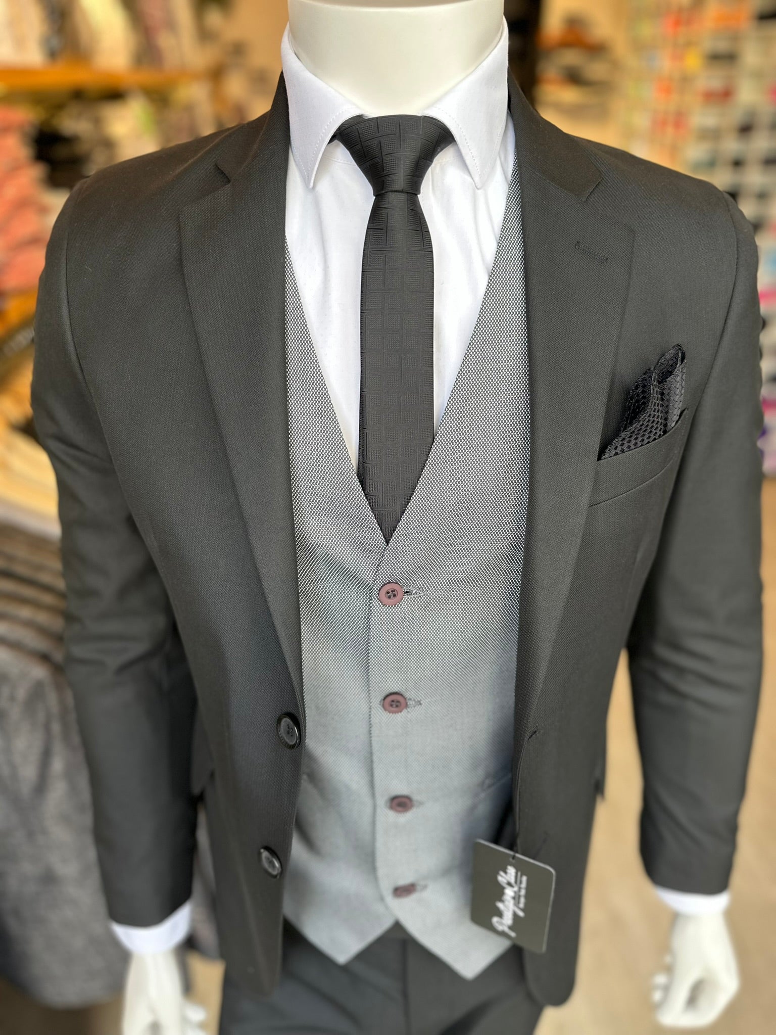 Traje Negro Texturizado Semi-Slim, Formal Ejecutivo Dos piezas