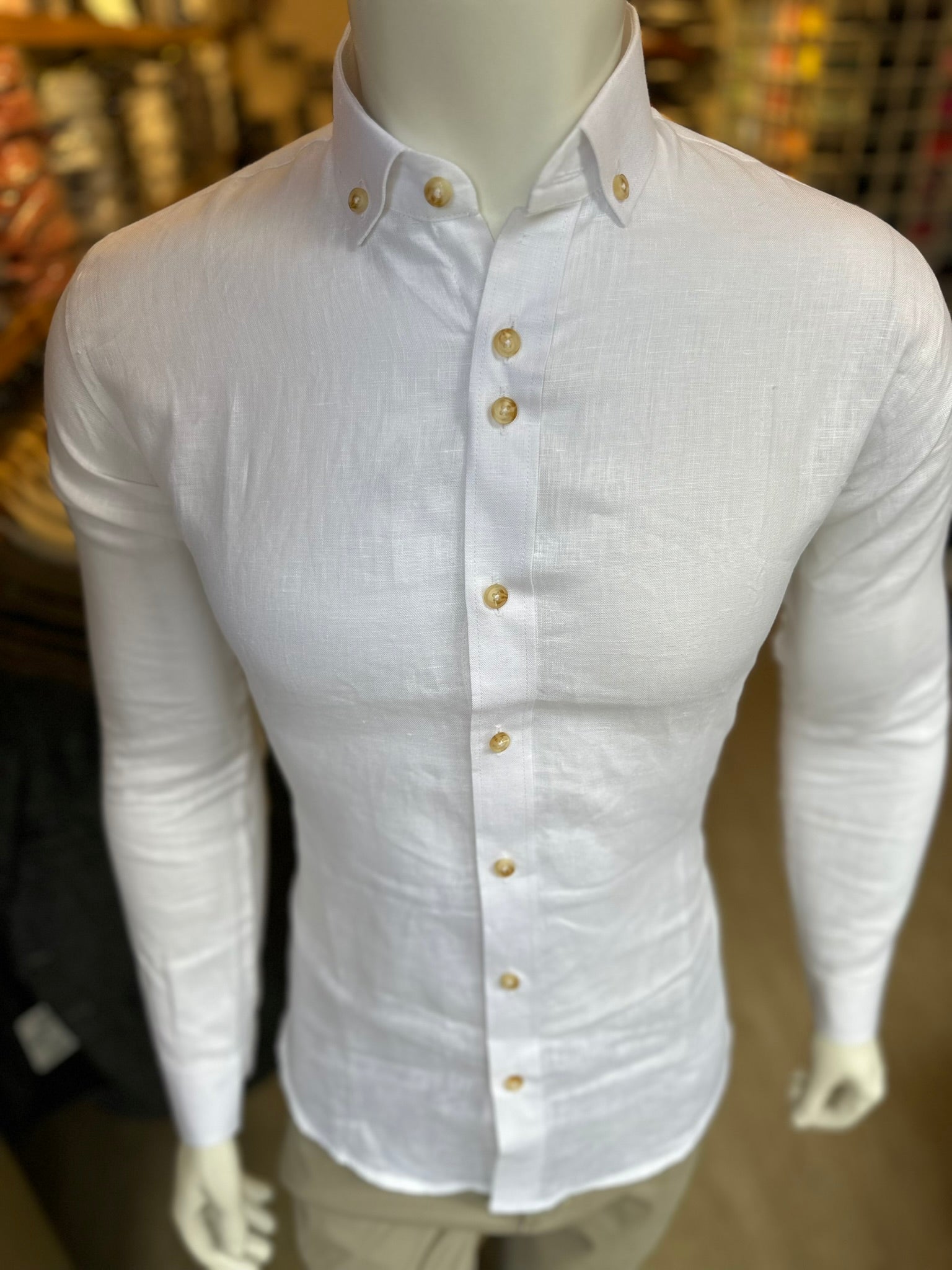 Camisa Lino Blanca Semi-Slim
