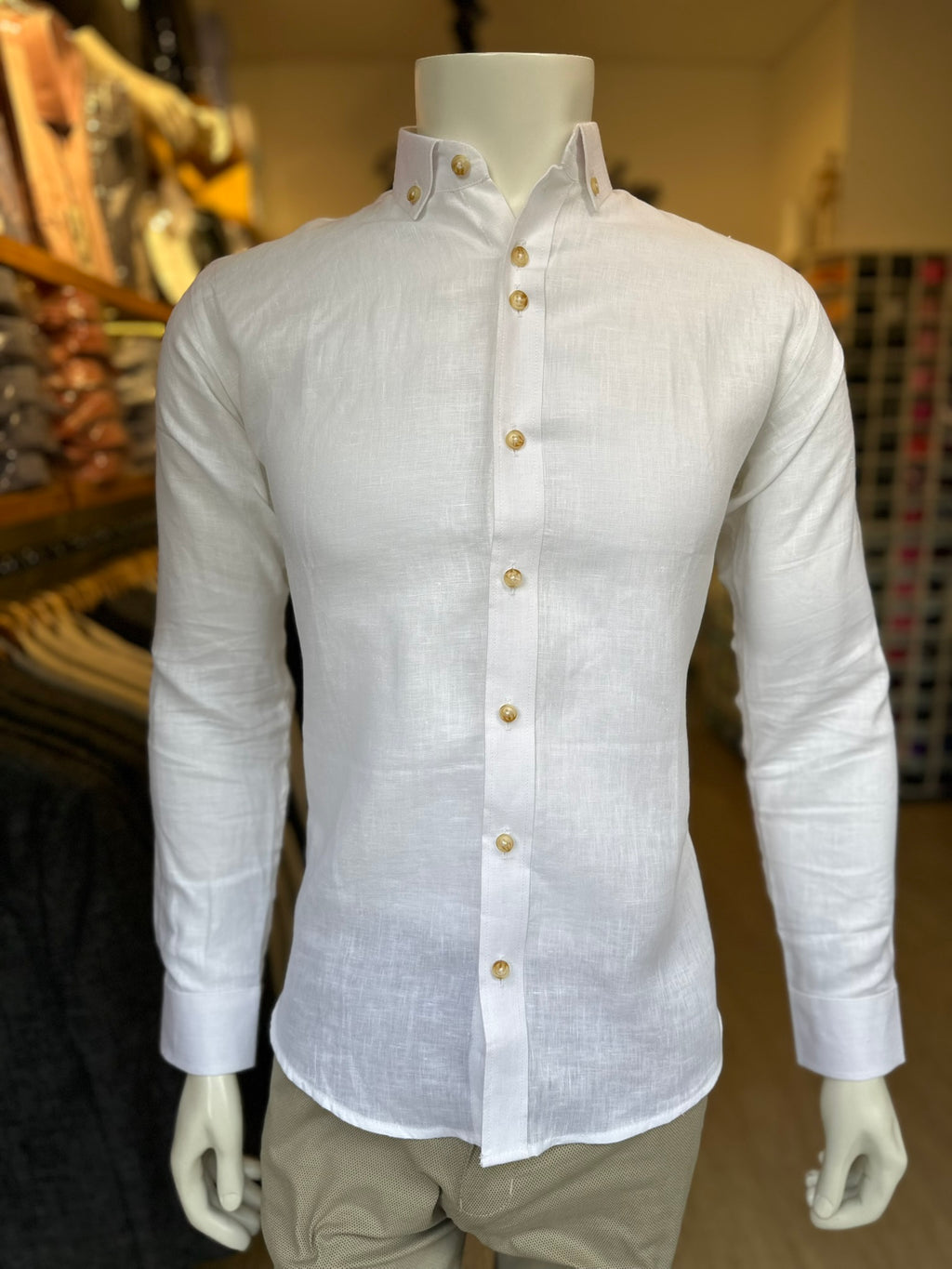 Camisa Lino Blanca Semi-Slim