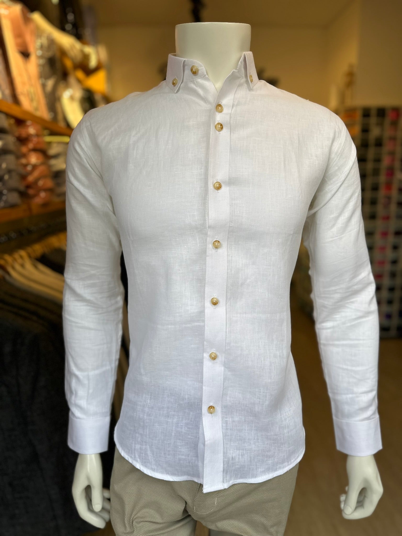 Camisa Lino Blanca Semi-Slim