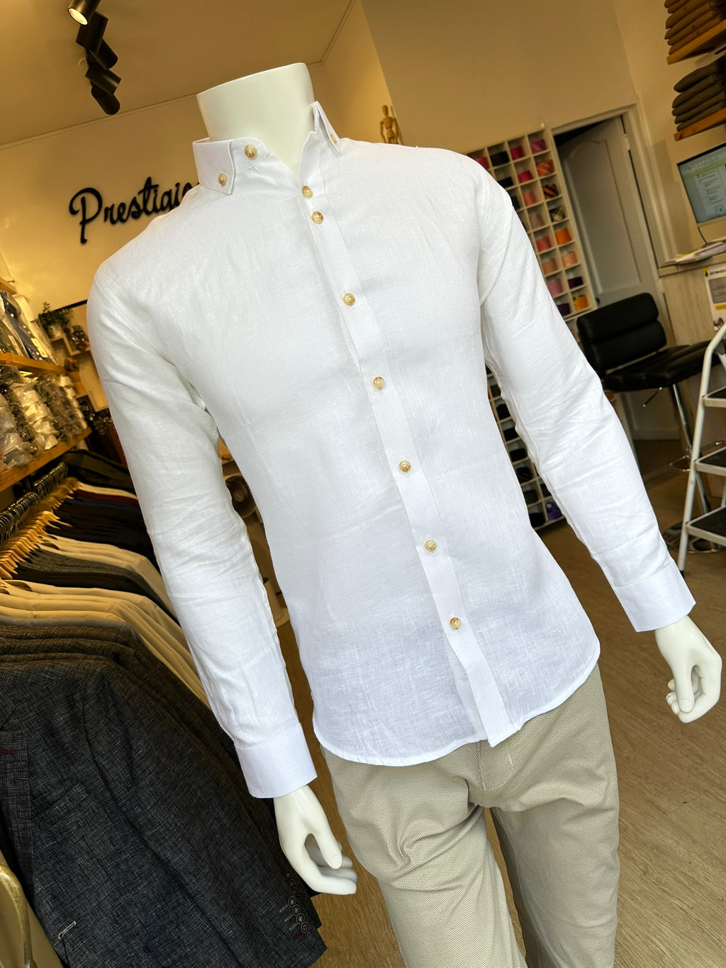 Camisa Lino Blanca Semi-Slim
