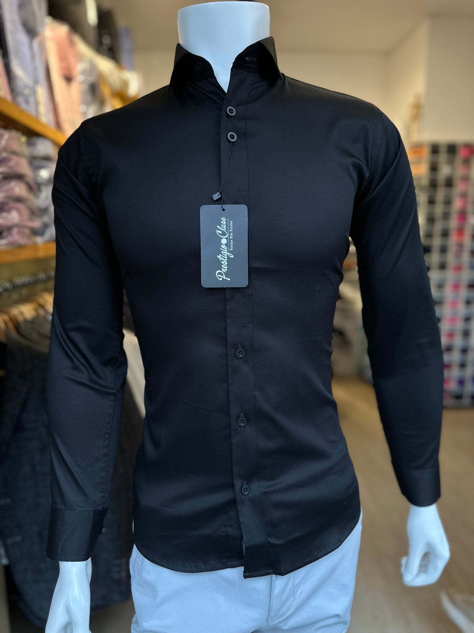 Camisa Negra Lisa Semi-Slim