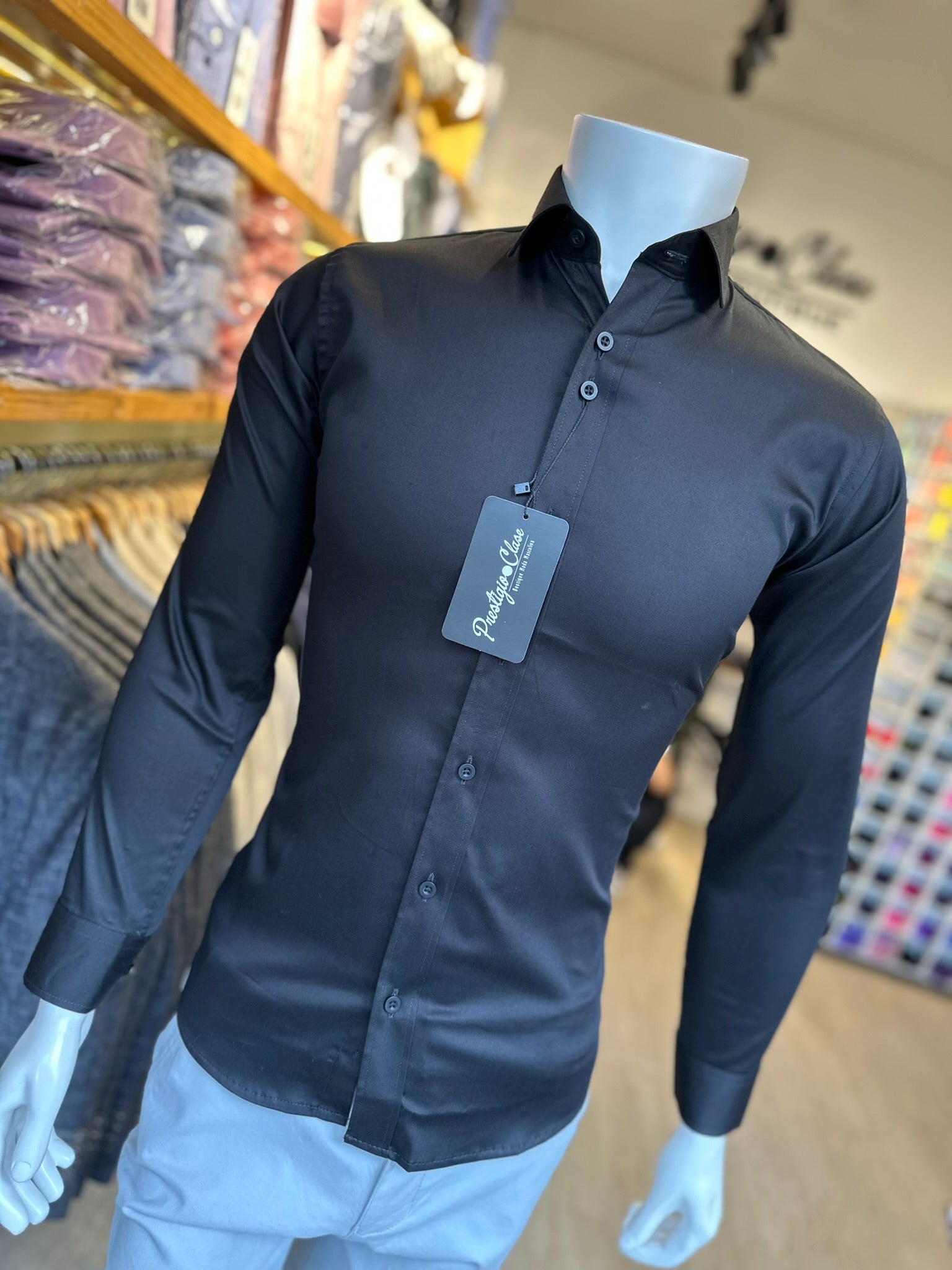 Camisa Negra Lisa Semi-Slim