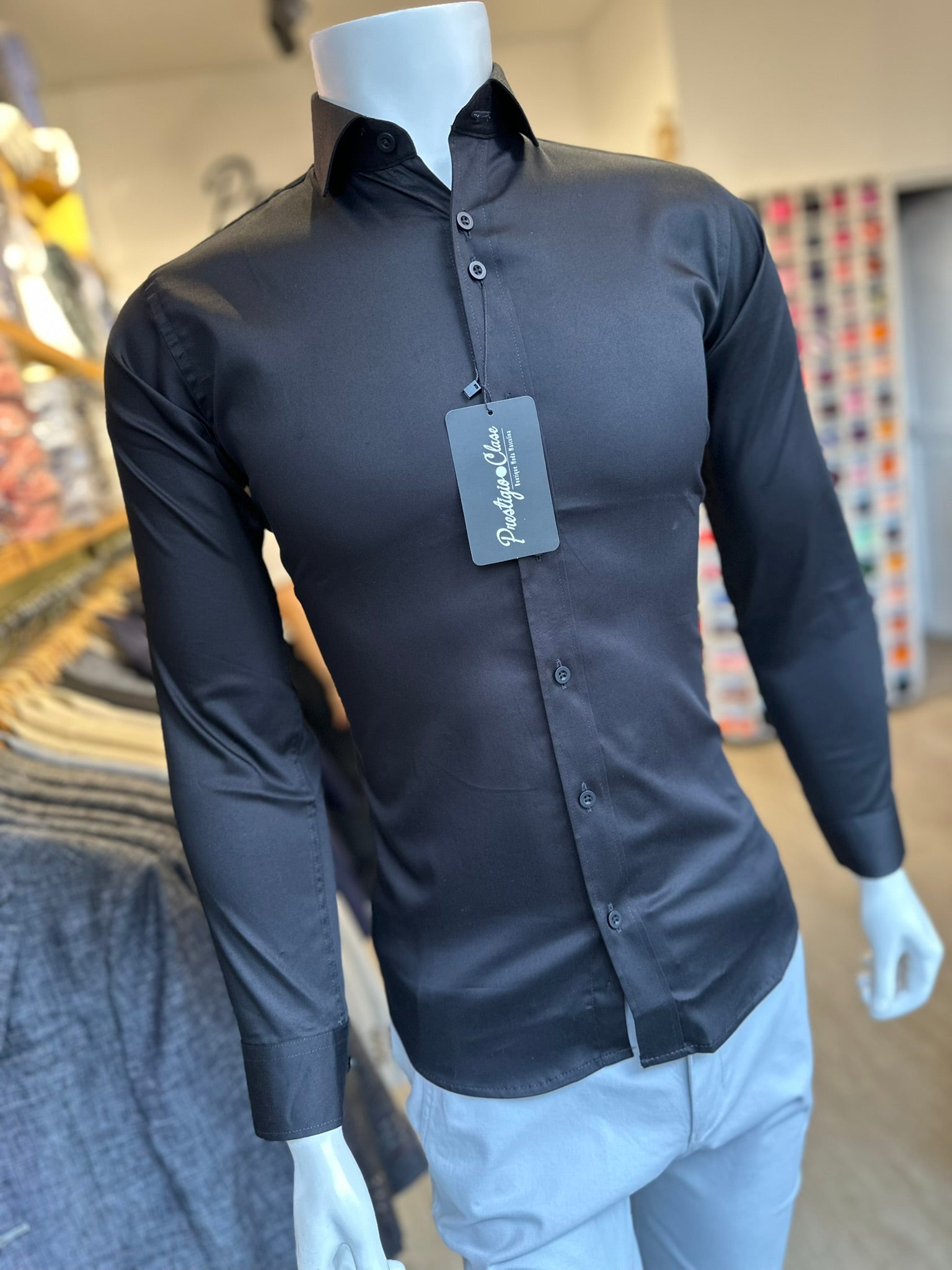 Camisa Negra Lisa Semi-Slim