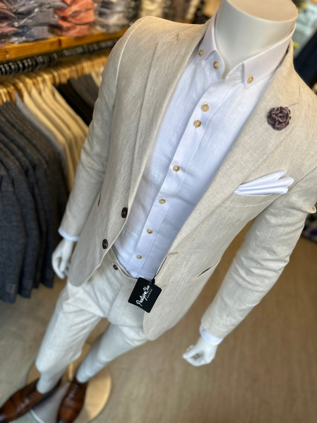 Traje Lino Beige Semi-Slim, Dos piezas