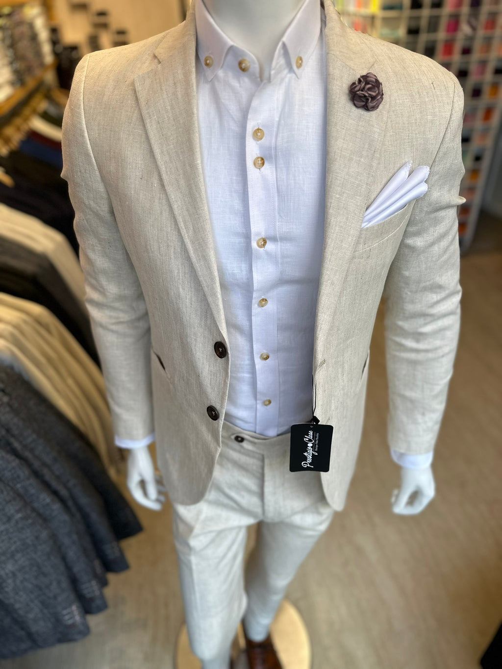 Traje Lino Beige Semi-Slim, Dos piezas