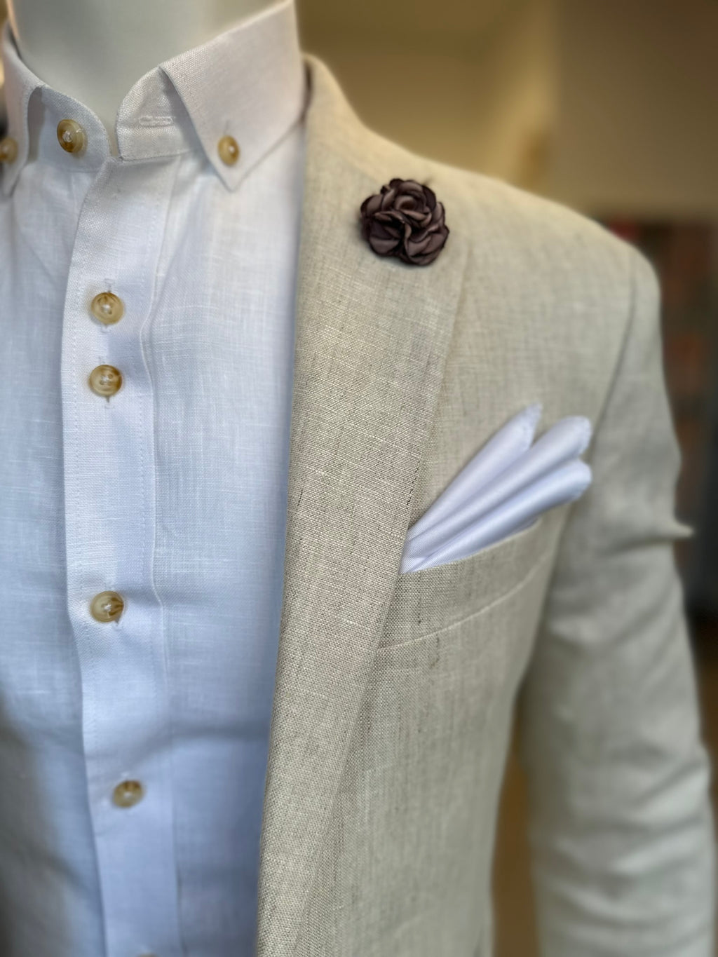 Traje Lino Beige Semi-Slim, Dos piezas